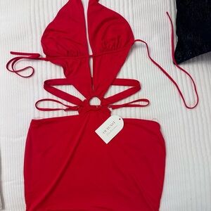 Red Halter Cut-Out Dress